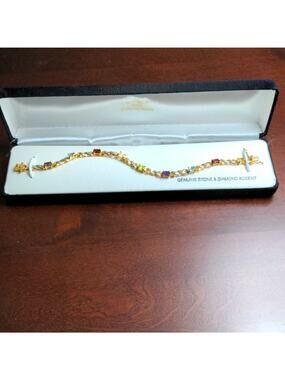 New Genuine Stone and Diamond Accent Gold Plated over Sterling Silver Bracelet